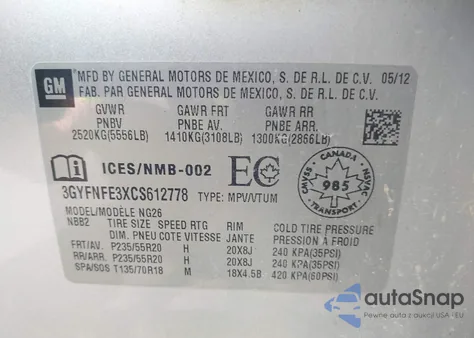 2012 Cadillac Srx Premium Collection z USA, uszkodzony, nr VIN 3GYFNFE3XCS612778